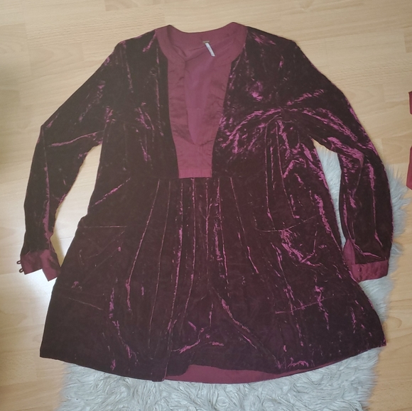 Free People Long Sleeve Velvet Mini Dress - Picture 3 of 8